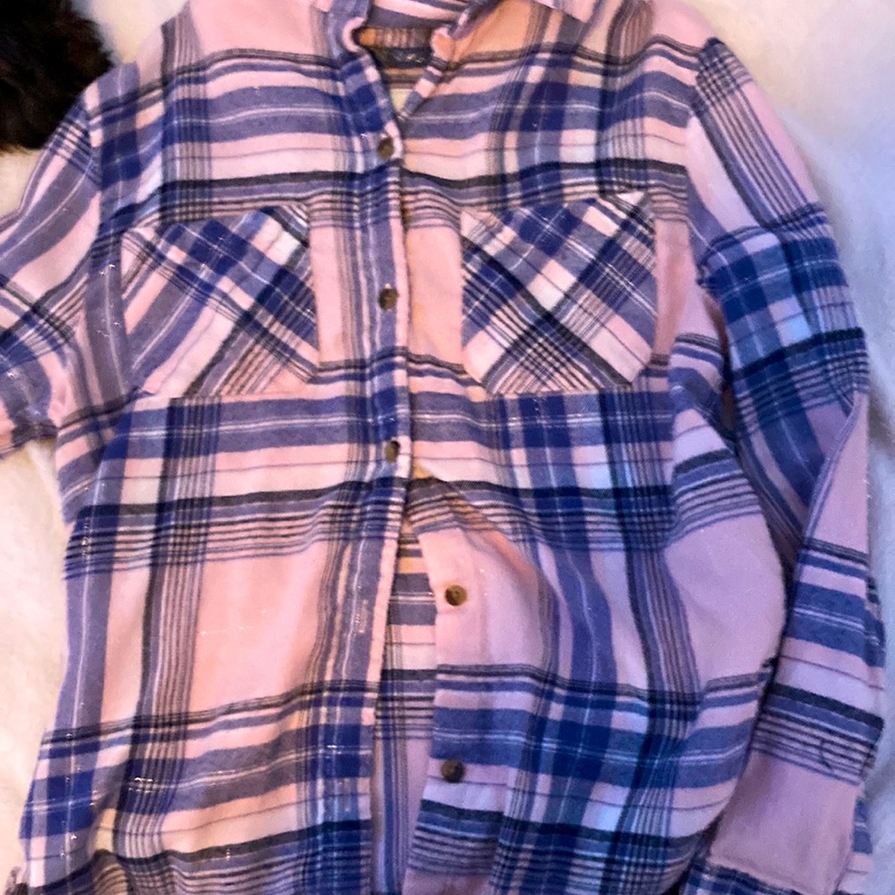 Glittery pink and blue button long sleeve polo